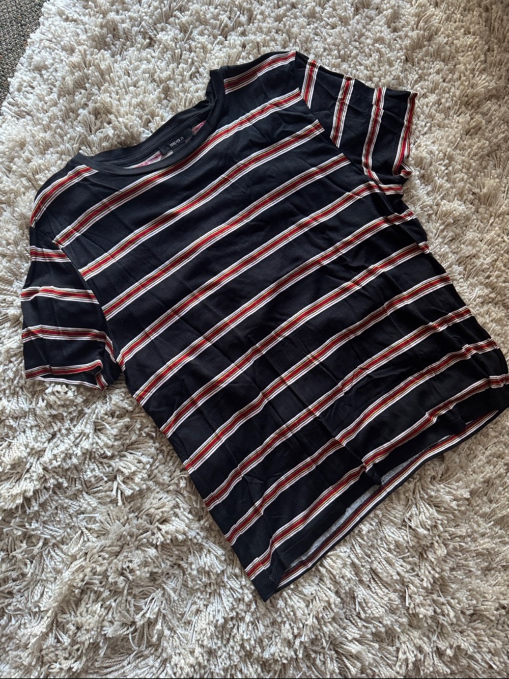 Forever 21 Striped Black Tee with Red & White